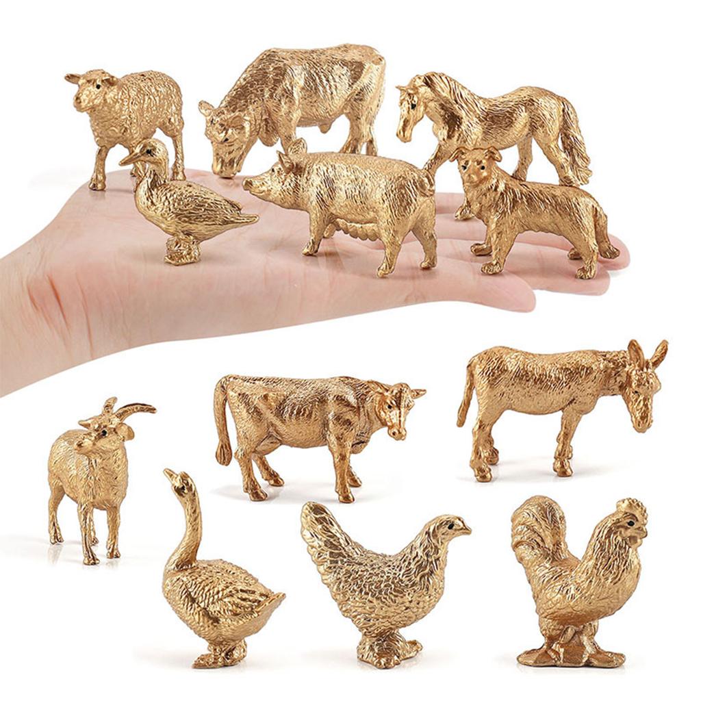 12 Pcs Poultry Animal Figures Simulation Model Golden Figurine Statue Chicken DuckGoose Cattle Educational Toys
