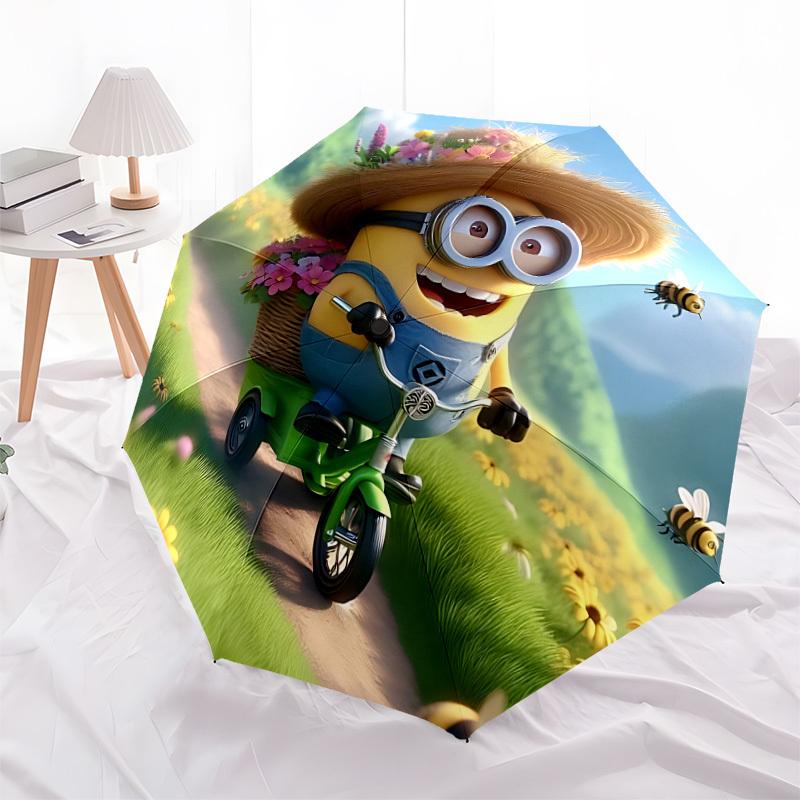1PC Minion Automatic Folding Umbrella | Vibrant Motif & Compact Design for Everyone, On-the-Go Essential - Gift-Worthy Style yy250930006