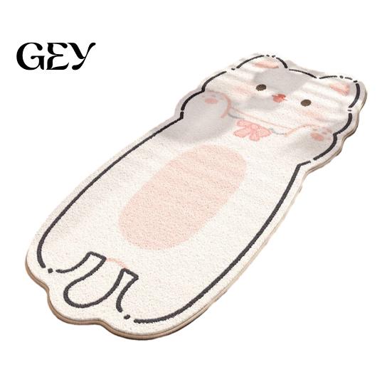 Pet-friendly Floor Mat Cute Cat Bath Rug, Irregular Animal Shaped Mat, Soft Absorbent Washable Non Slip Area Carpet for Tub, Shower, Bedroom,