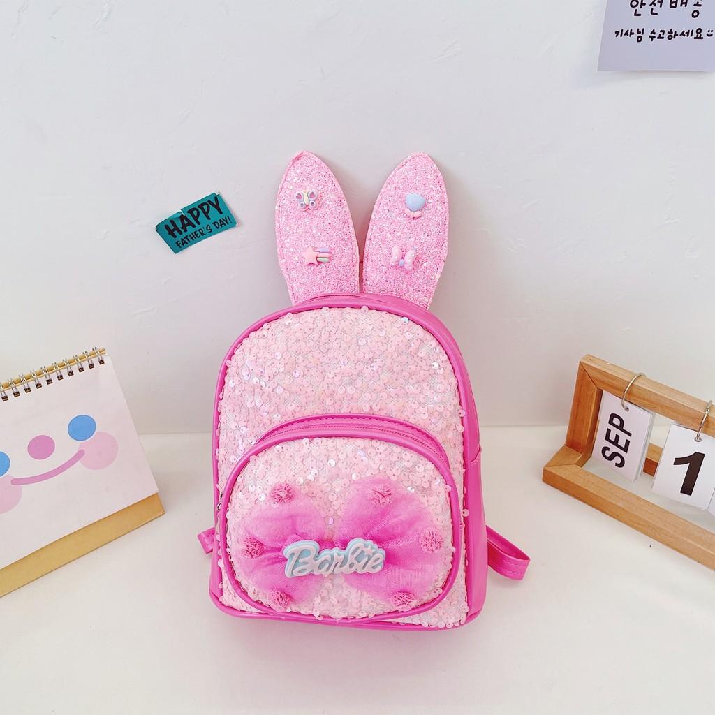 Letter Rabbit Ear Bow Sequin Childrens Backpack Zipper Design Layered Storage