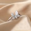 925 Sterling Silver Korean White Three-dimensional Butterfly Zircon Double Ring Set Unique Design Insect Combination