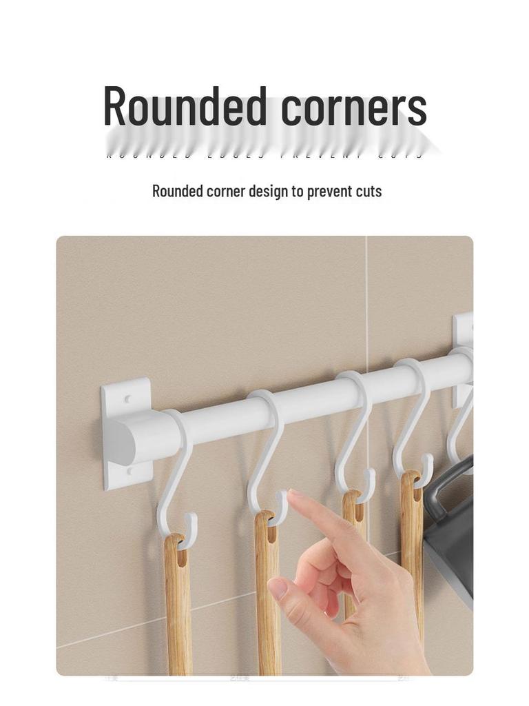 Punch-Free Wall-Mounted Kitchen Hooks - Multifunctional White Storage Shelf