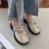 Retro Thick Sole Ballet Shoes Versatile 2024 New Fashion Round Head Bow Cross Strap Sneakers Autumntime Simple Casual Shoes