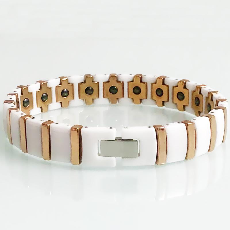 Цвет розового золота, стальной белый/черный керамический браслет-цепочка для мужчин и женщин, биогерманиевый магнитный браслет, женские ювелирные изделия