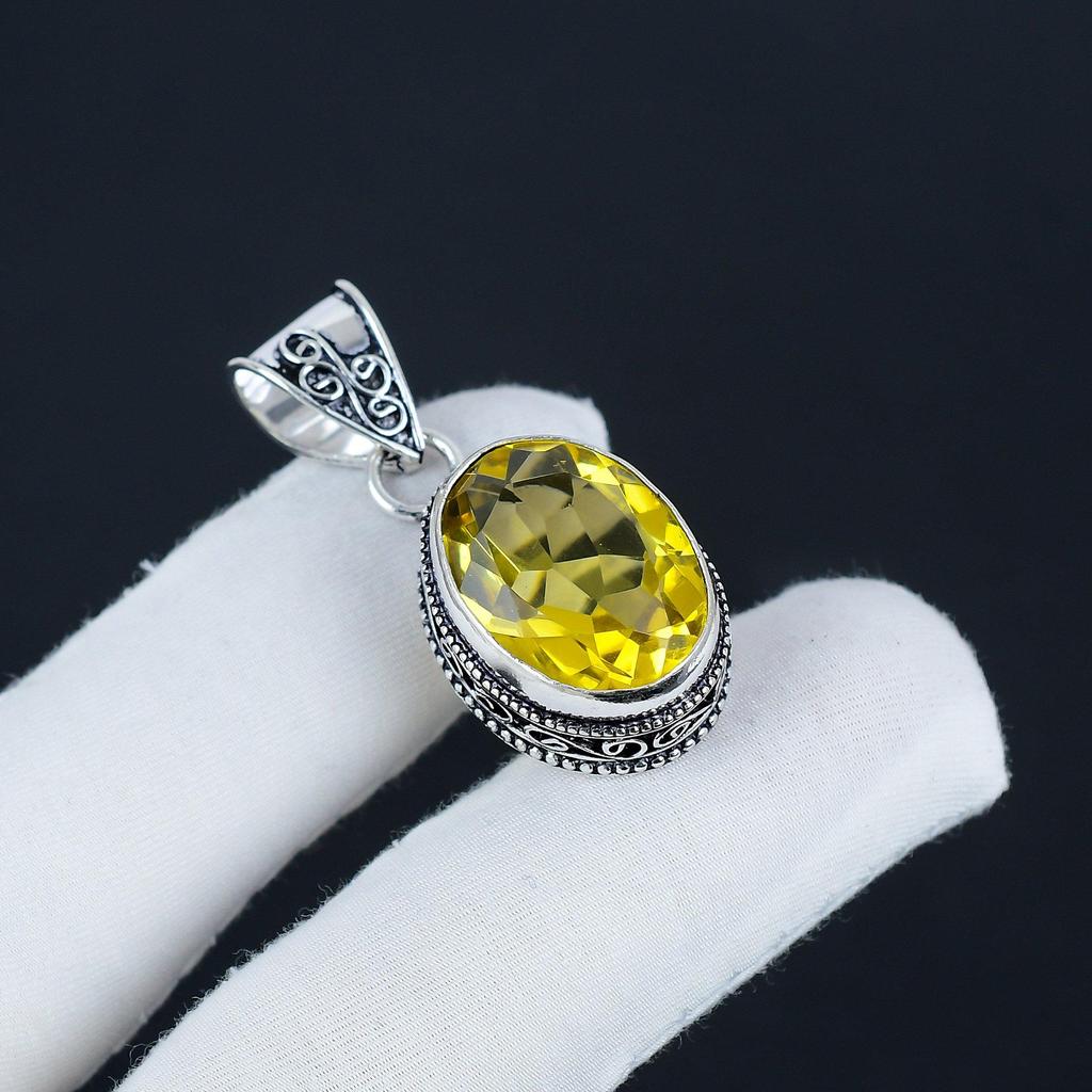 Красивый серебряный кулон с драгоценным камнем цитрином из стерлингового серебра 925 пробы — овальный дизайн ручной работы, повседневное украшение, подарок на день рождения