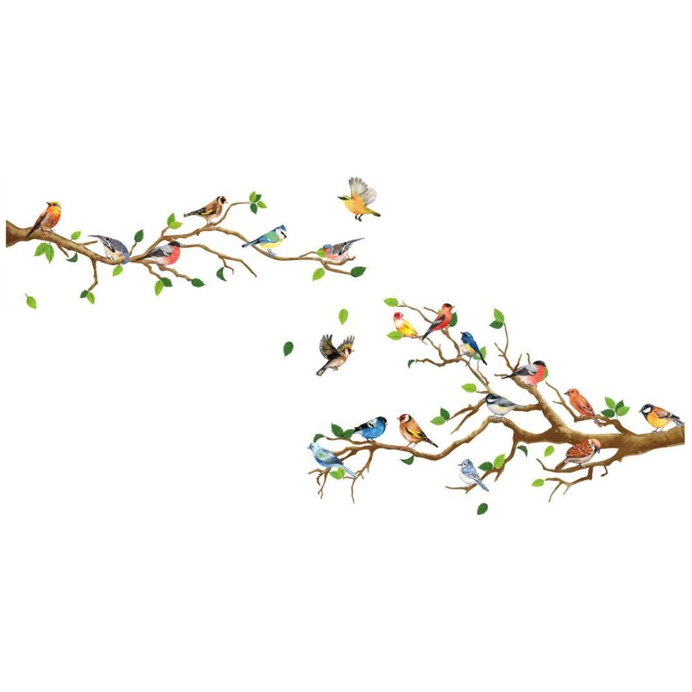 Самоклеящиеся настенные наклейки в китайском стиле с изображением цветов, птиц на ветке дерева, наклейки для офиса