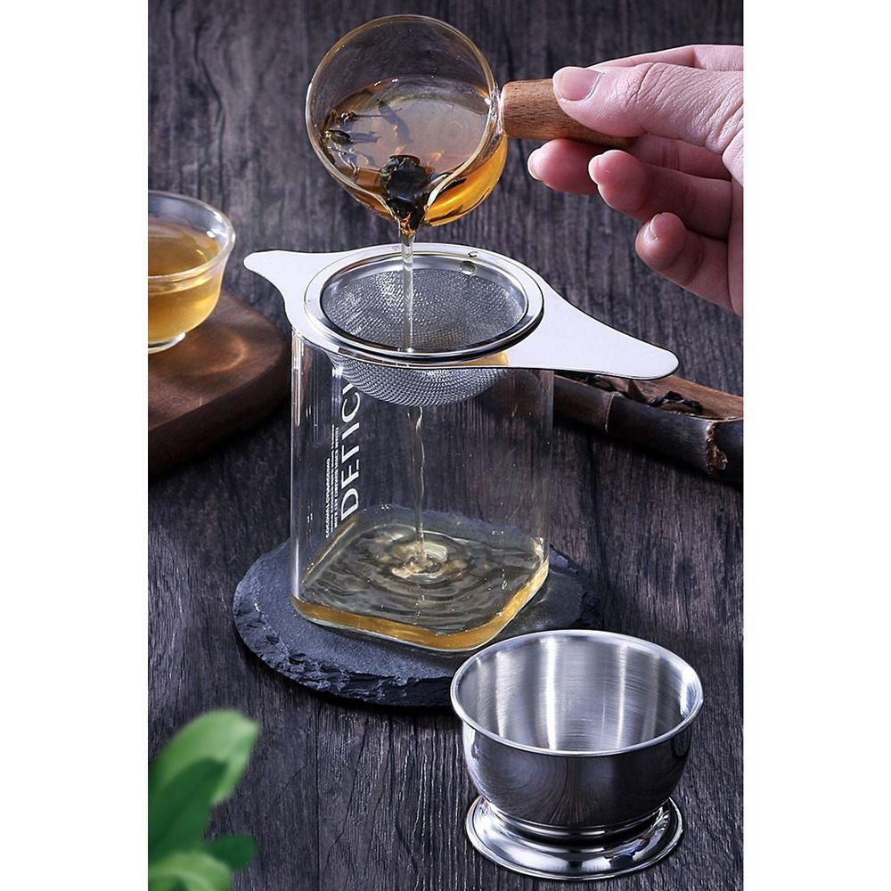 Fine Mesh Leaf Teapot Filter Stainless Steel Tea Infuser with Drip Bowl Kitchen Accessories
