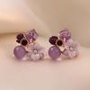 1 Pair Exquisite Charming Women Earrings Gift Rhinestone Purple Flower Stud