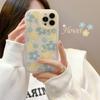 Cute Oil Painting Blue Flower Phone Case for iPhone Aesthetic Floral Strawberry Shockproof Cover, Soft Silicone Protective Case for Women Girls