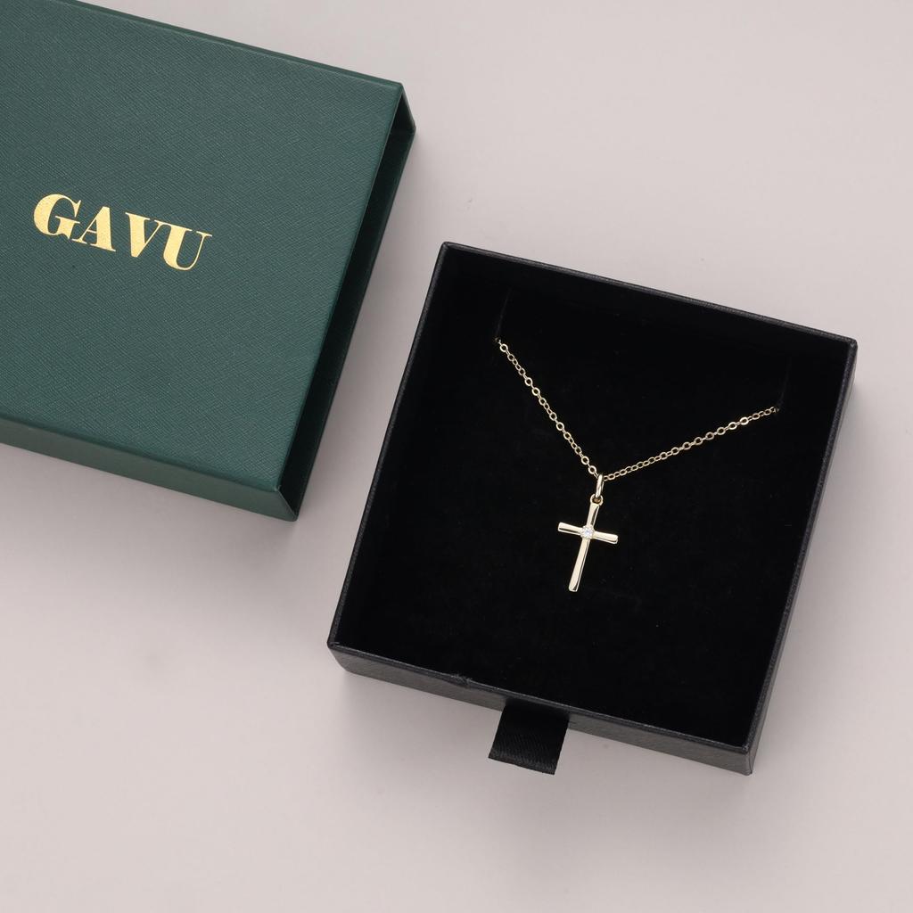 [GAVU] [Garb] Золото 14 карат Стерлинговое серебро Фианит Алмаз Крест Ожерелье для женщин