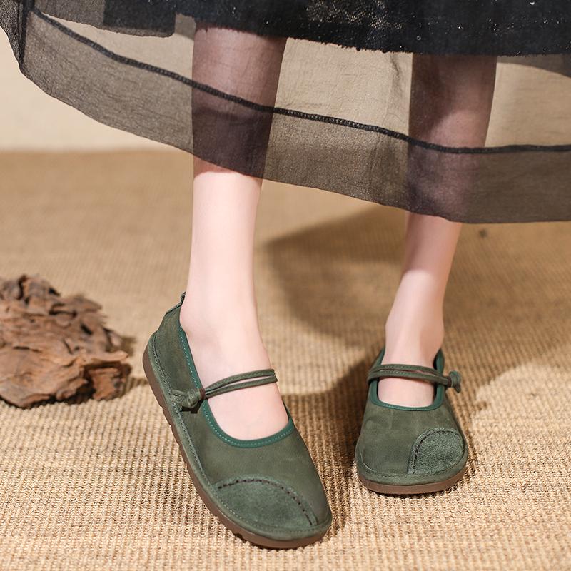 Fashion Leisure Women's Shoes Round Toe Retro Soft Sole Summer New One Line Buckle Fashion Mom Single Shoes Women's Flat Shoes