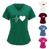 European & American Heartbeat Love Print Nurse Uniform, V-Neck, Double Pocket, Short-Sleeve T-Shirt, Large Size