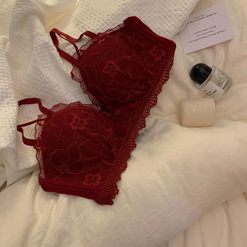 Female Small Breasts Gather Sexy No Underwire Wedding Bride This Year Red Underwear