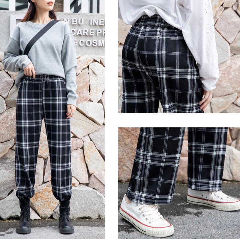 Черно-белые брюки в клетку, женские маленькие весенне-осенние свободные брюки с высокой талией, прямые висячие повседневные брюки, широкие брюки для мытья полов