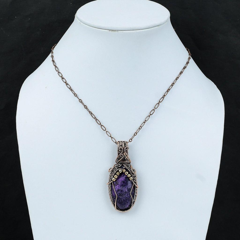 Подвеска из драгоценного камня пурпурит, медная проволочная обертка, подвеска ручной работы, медная подвеска, подвеска из пурпурита, проволочная обертка, подарки на годовщину