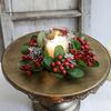 Christmas Candle Ring Artificial Pinecones Red Berries Candlestick Garland Realistic Xmas Wreath Candle Ring for Holiday Wedding Table Centerpiece