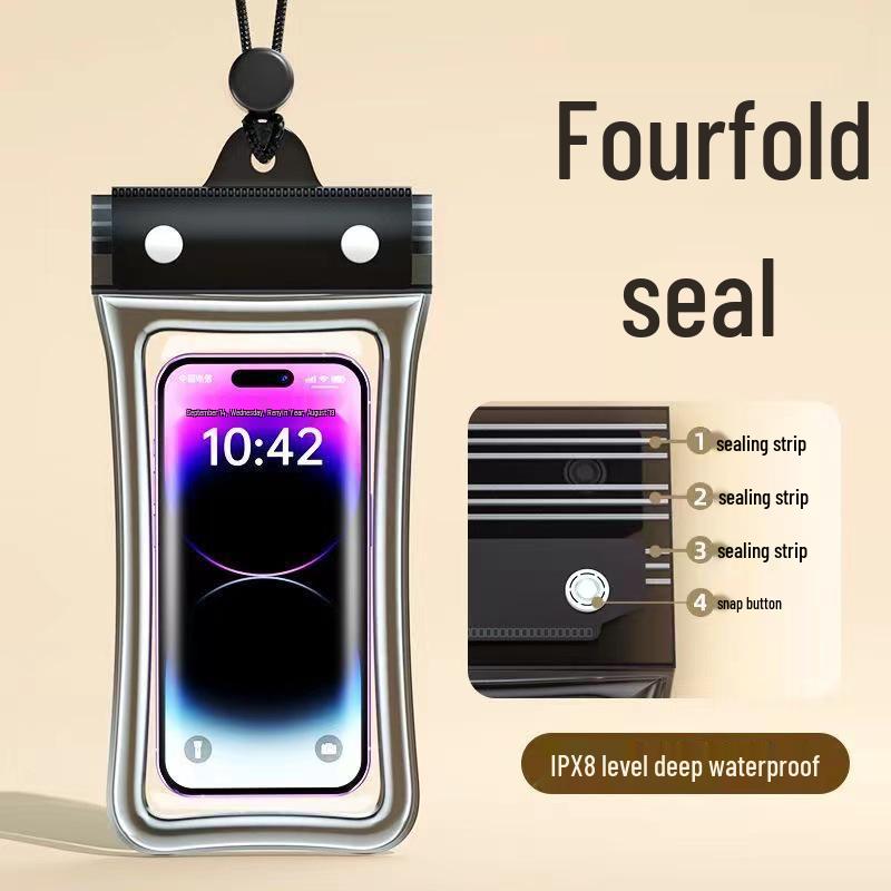 Triple-Fold Waterproof Phone Pouch with Touch Screen & Photo Capability for Swimming, Rafting, Diving – Universal Fit.