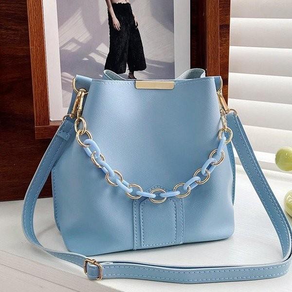 Chic Khaki Green Blue Black Yellow Brown Pu Material Women's Bucket Bag For Spring