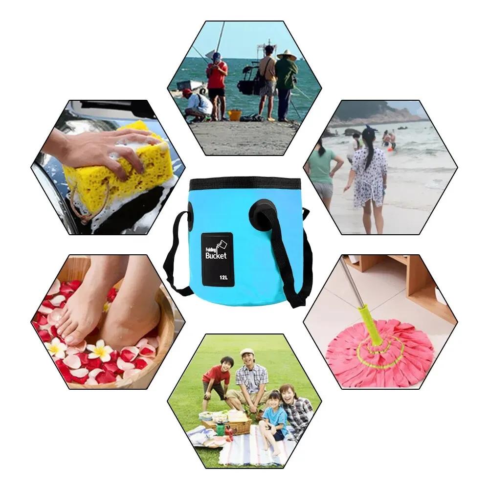 12 л Складное ведро Портативное Складное ведро для воды для путешествий на открытом воздухе Миска Раковина Сумка для мытья Ведро для мытья автомобиля Многофункциональное для кемпинга