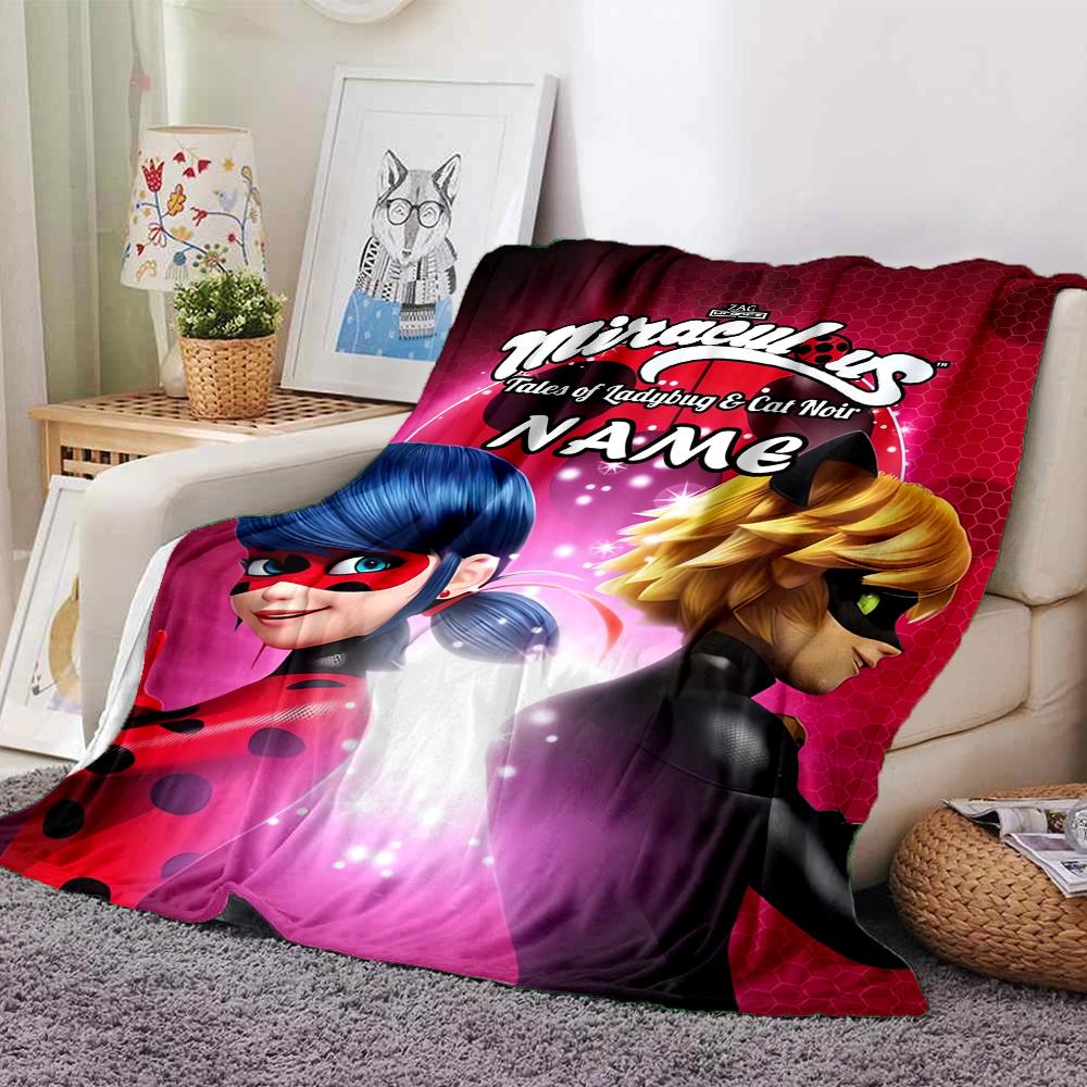 Custom Name Miraculous Tales of Ladybug Cat Noir Theme Printed Blanket - Perfect for Couch, Bed, Travel & Outdoor Use | Machine Washable, Cozy & Durab