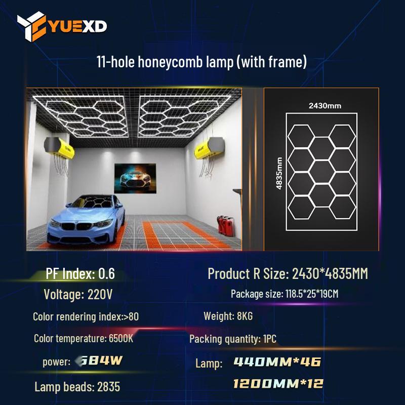 RGB Honeycomb LED Hexagonal Garage Light 110V - Wide Voltage for Car Wash and Workstation