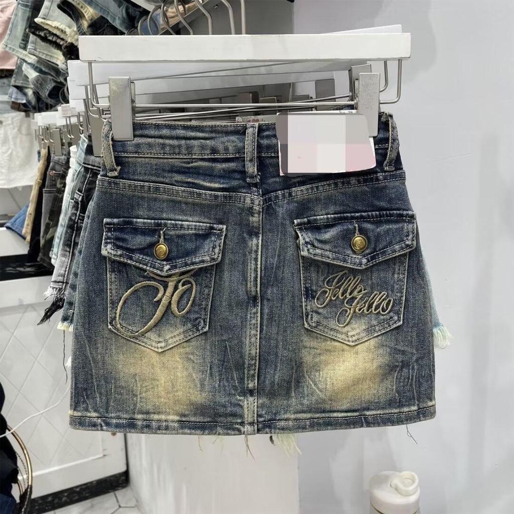 Женская вышитая джинсовая юбка А-силуэта с высокой талией - Лето 2024 г., ретро-стиль