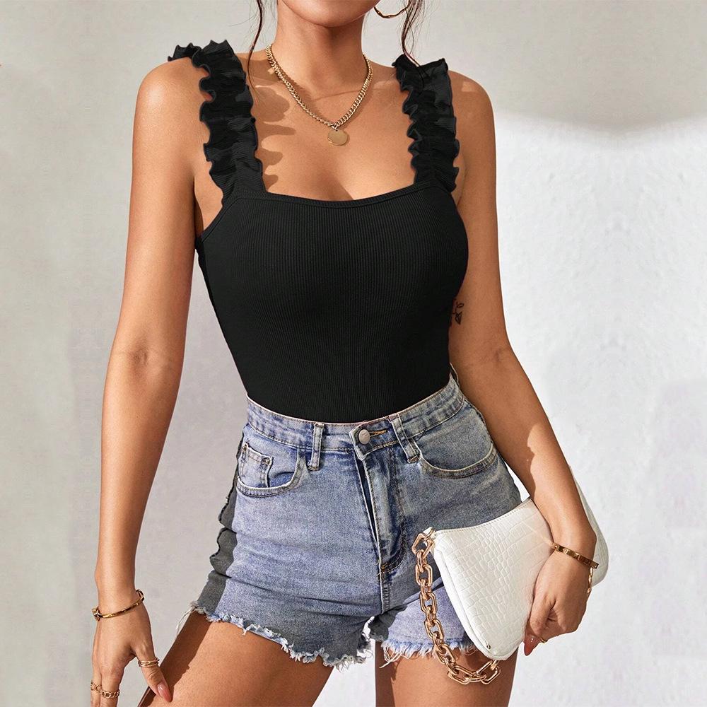 Women's Knitted Camisole Undershirt Tops Solid Color Sexy Inner Take Outside Sleeveless Jumpsuit Basic T-shirts Tank Top