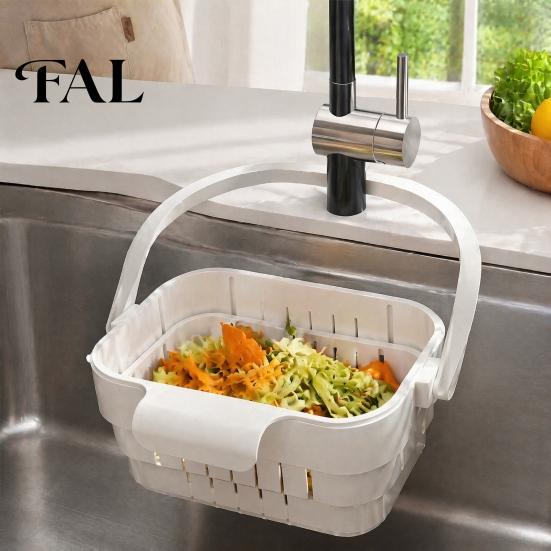 Ventilated Food Storage Rack Kitchen Sink Hanging Drain Basket, with Quick Drying Holes, Foldable Portable Drainer for Noodles Space Saving