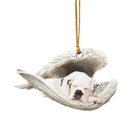 Собака спит в крыльях ангела, 2D плоское украшение, подвеска для зеркала заднего вида автомобиля, сувенир в память о питомце для рождественской елки, аксессуары для интерьера автомобиля