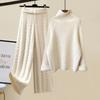 Women's Thickened Vest Turtleneck Knitted Sweater Wide Leg Pants Three Piece Autumn Winter Suit