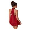 European and American new solid color holiday slim-fitting sexy backless neck waist top fluffy short skirt dress women