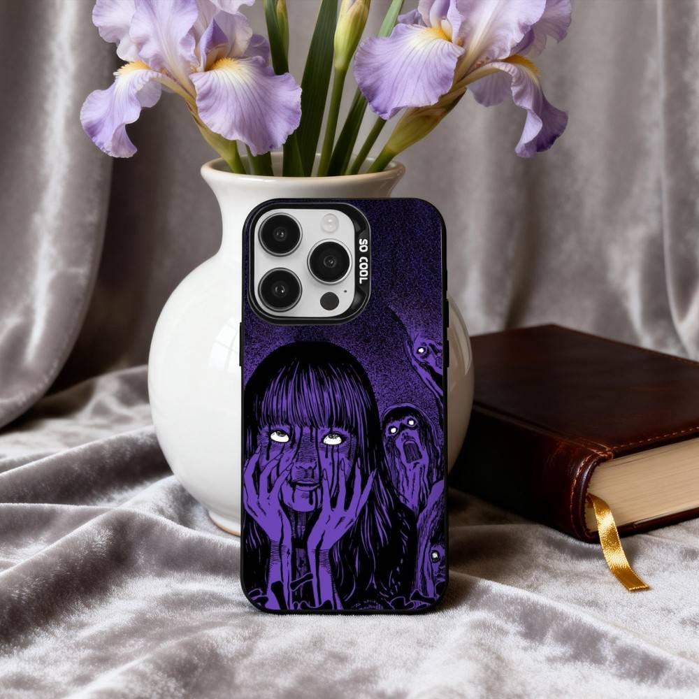 Чехол для телефона H-Horror T-Tomie-E для iPhone 17, 16, 15, 14, 13, 12, 11 Plus, Pro Max Черный Candy серебристый чехол для телефона
