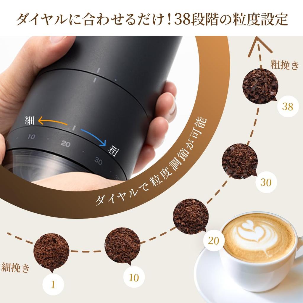 Zero Electric Coffee Mill Conical Type 38 Types of Grinds Easy Dial Operation ±0 Plus/Minus XKM-J110 (Brown Gray)