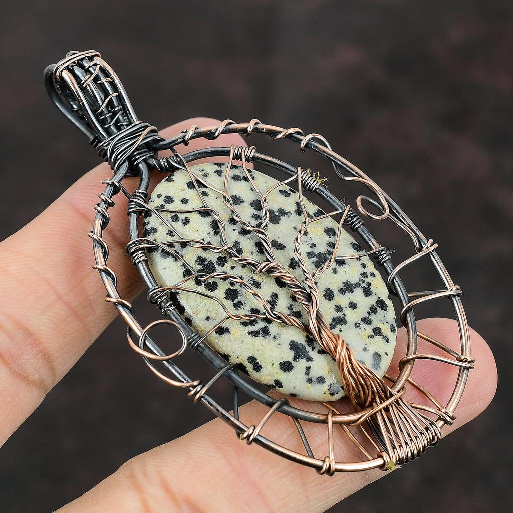 Tree Of Life Dalmatian Jasper Gemstone Pendant Copper Wire Wrapped Pendant Handmade Pendant Tree Of Life Jewelry Wire Wrap Jewelry For Gifts