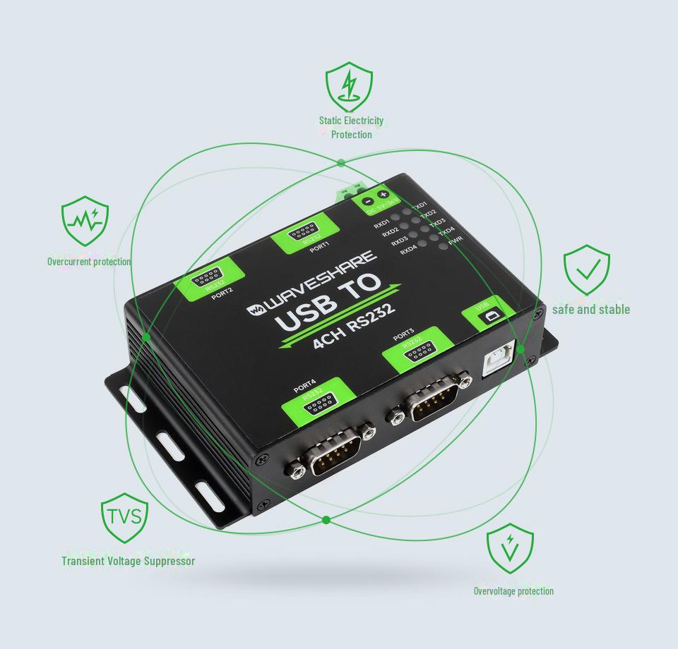 Industrial-Grade USB To 4-Port RS232 Converter with FT4232HL