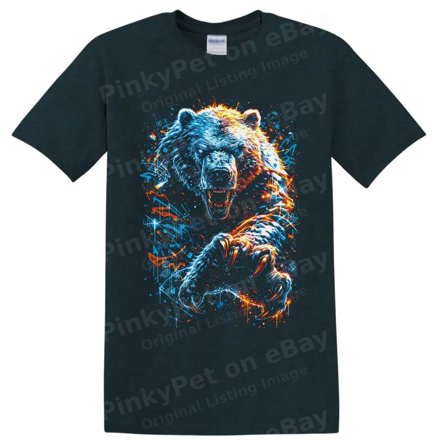 Polar Bear T Shirt Neon Blue Orange Wild Animal Claw Art Graphic Tee Adult