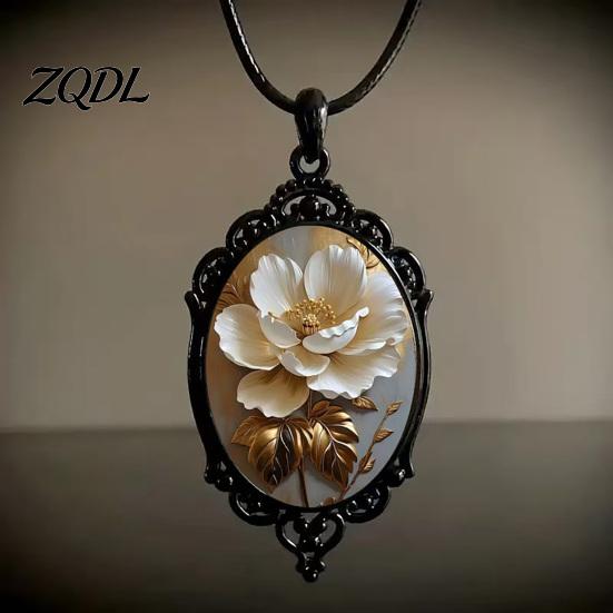 Romantic Botanical Necklaces Oval Floral Pendant Necklace, Vintage Glass Dome Rose Unique Adjustable Cord Retro Jewelry for Women Girls Nature