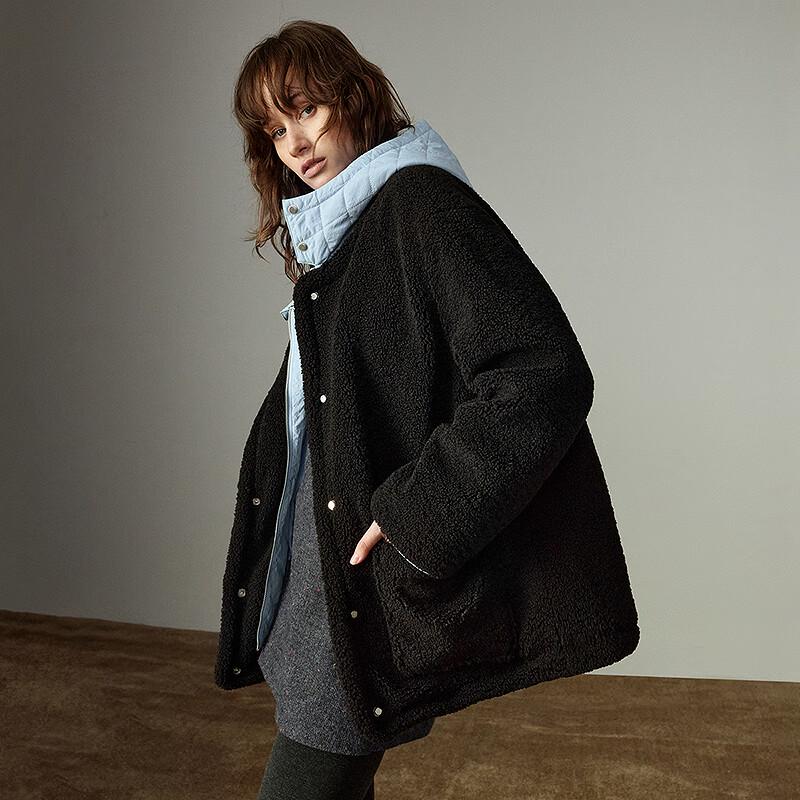 Chuyu Women's Faux Two-Piece Hooded Plush Padded Winter Coat