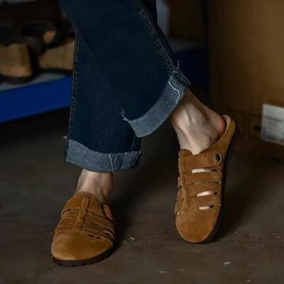 Мода Женская обувь 2024 Высокое качество Летние Горячие Продажи Женские тапочки Мода Однотонные Баотоу Замшевые Женские Плоские Тапочки