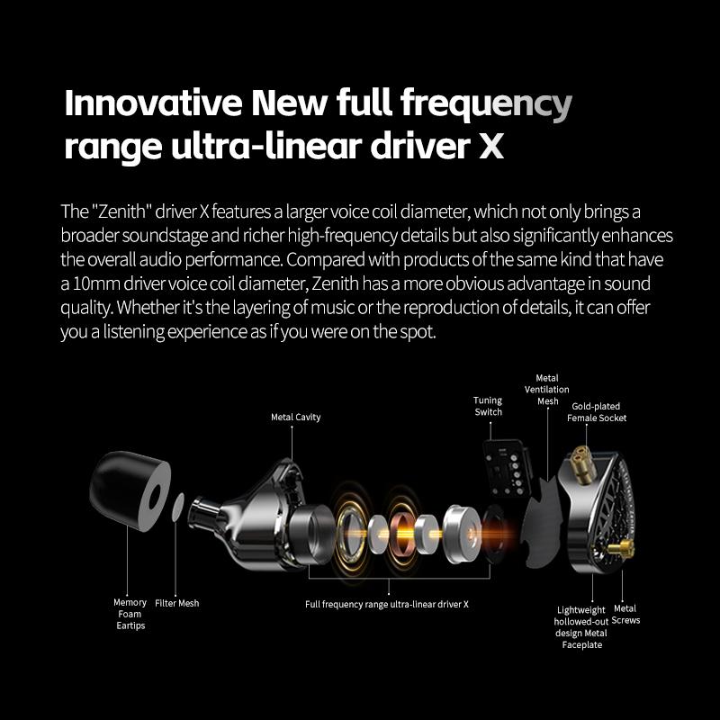 KZ Zenith High-End Tunable In-Ear Earphones Metal Headset Dynamic Driver lEMs headphones