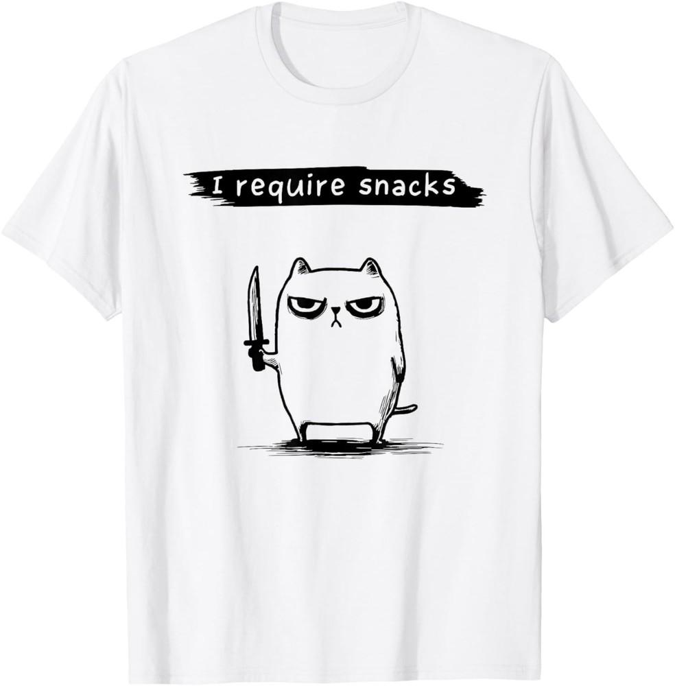 Funny Cat Meme I Require Snacks Design Men unisex T-Shirt