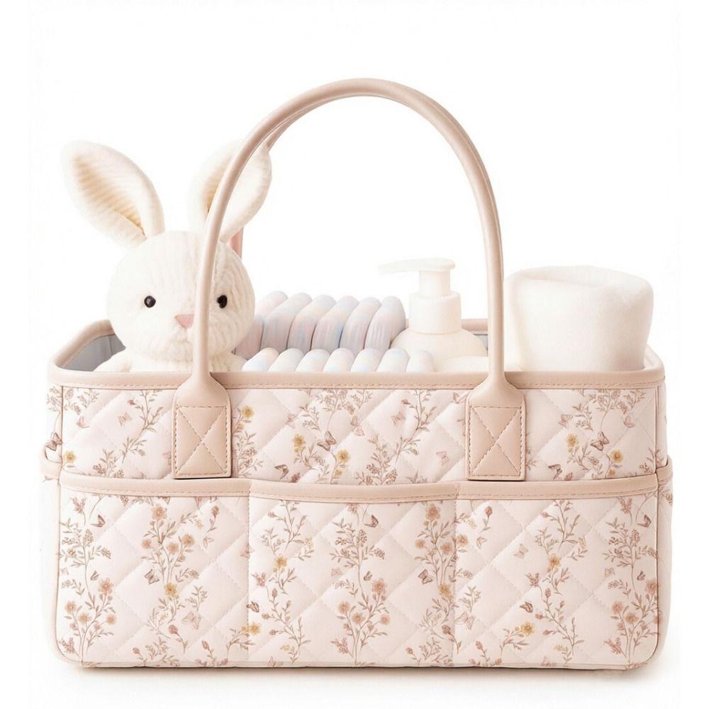 Floral Baby Diaper Organizer Large Capacity Baby Diaper Storage Bag Outdoor Travel