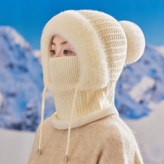 Вязаная шапка женская ветрозащитная утепленная конструкция мягкая флисовая подкладка 3-в-1 зимняя теплая шапка для приключений на открытом воздухе катания на лыжах пеших походов головной убор