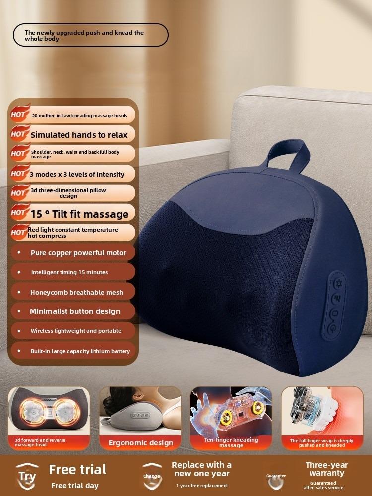 Подушка для массажа шеи и плеч, электрическая, шиацу, для расслабления, 3D-массаж глубоких тканей, разминание, для талии и ног, идеально подходит для дома и офиса