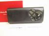 Authentic Vala Black Leather Heart Motif Long Wallet #9102  Used