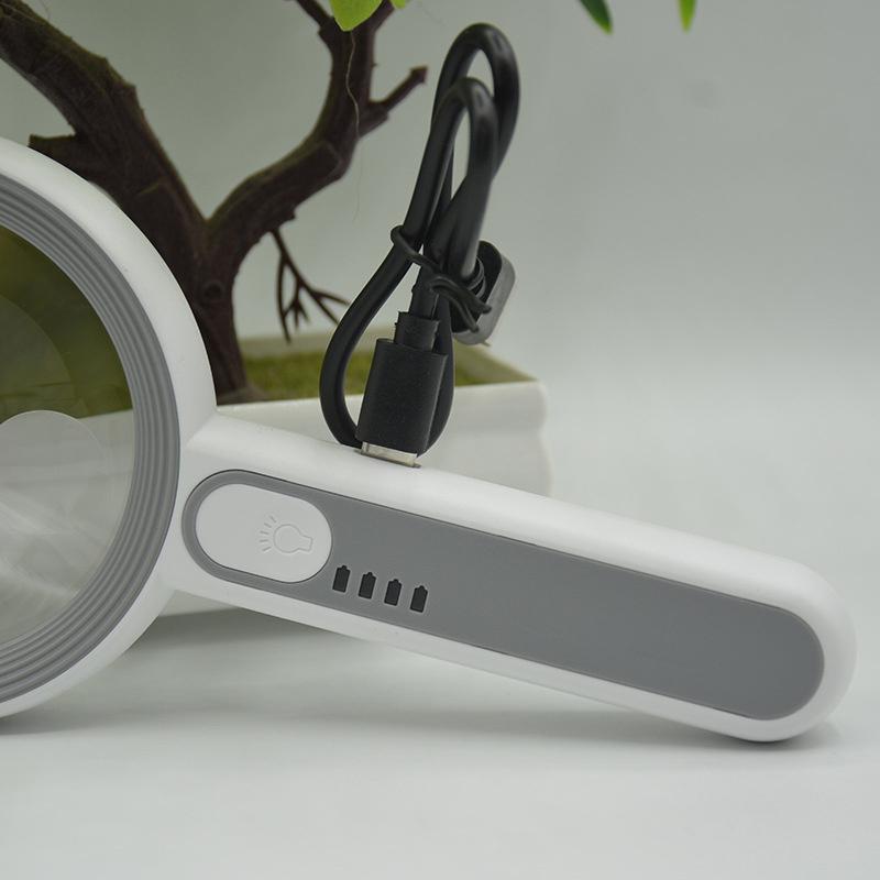 1Pc Rechargeable Handheld Magnifier 3 Lighting Modes Illuminated Magnifying Glass With Led Light For Seniors Reading Repair