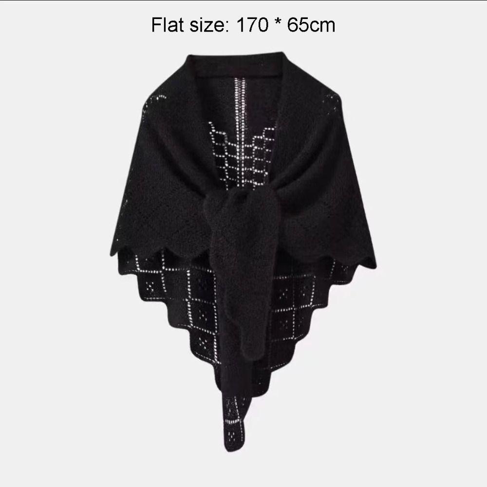 Полый вязаный платок Простой тонкий верхний слой Пальто Тренд Треугольный шарф Шаль Весна Осень