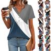 Women's Short Sleeve Tops Summer V-Neck T Shirts Casual Pleated Blouse Loose Print Basic Tee