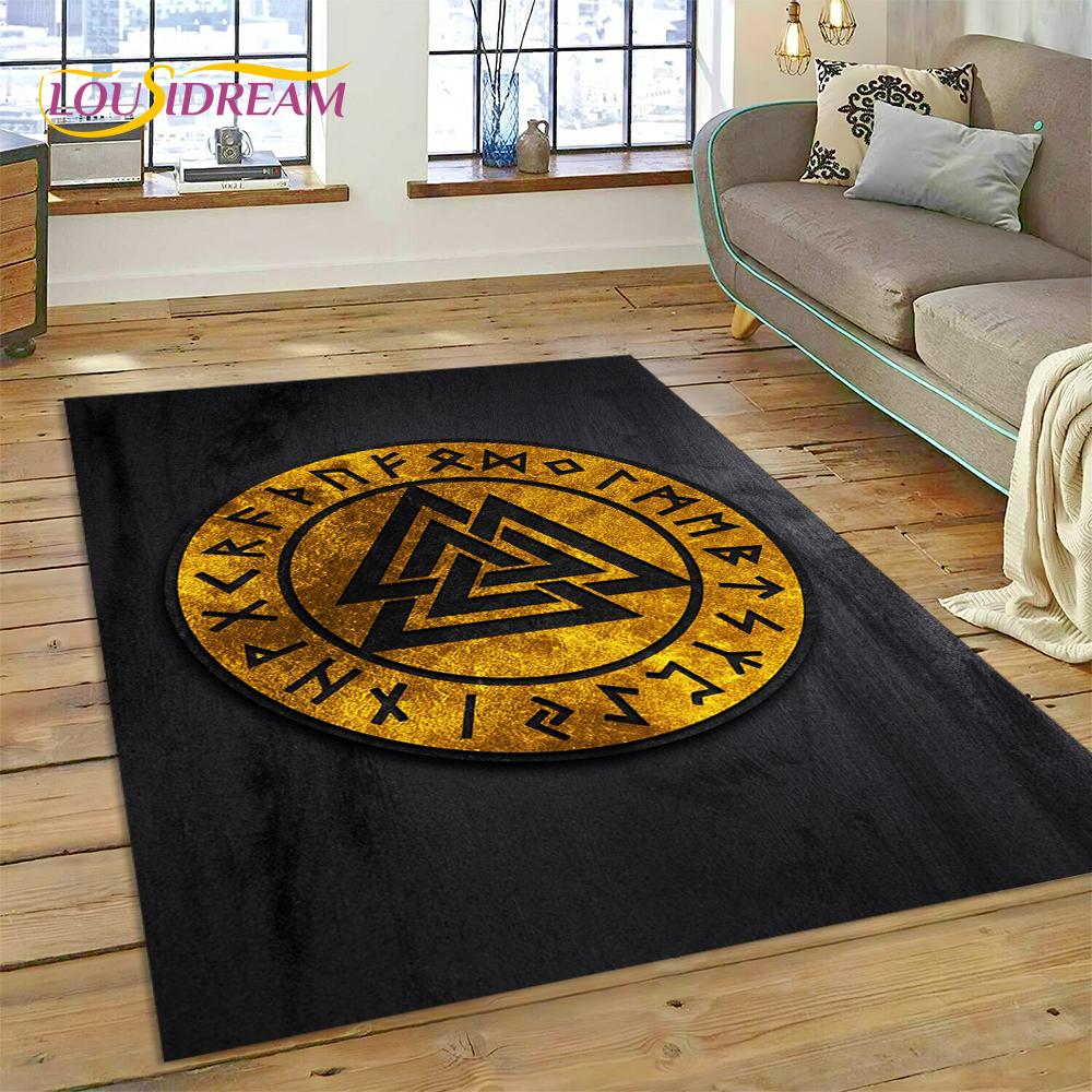 3D Nordic Viking Mythology Symbols Odin Cartoon Area Rug Large,Carpet for Home Living Room Sofa Doormat Decor,Non-slip Floor Mat
