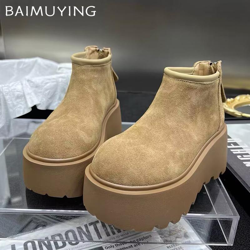 Женские зимние ботильоны на платформе из замши на высоком каблуке, зимняя обувь 2025 года, модные короткие плюшевые теплые новые женские ботинки